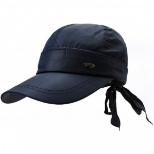 Sun Hats Women's Uv Protection Sun Hat Covertible 2 in 1 Beach Visor Hat Wide Large Brim Thin Cap - Navy - CU18RZ0CLIO $17.74
