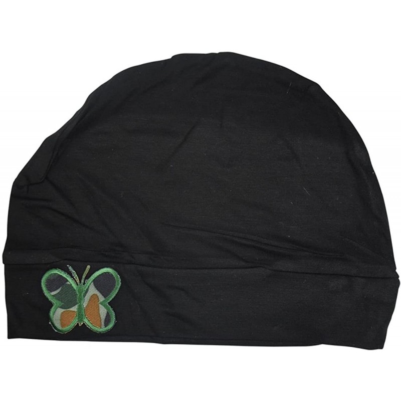 Skullies & Beanies Soft Chemo Cap Cancer Beanie with Green Camo Butterfly - Black - CZ12NA4O3XT $27.68