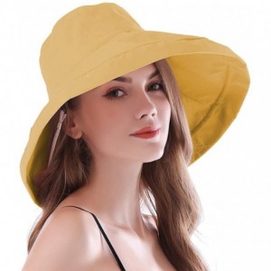 Bucket Hats Women Wide Brim Sun Hats Foldable UPF 50+ Sun Protective Bucket Hat - Pure Yellow - CH18GTUIX6E $32.18
