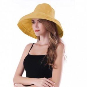 Bucket Hats Women Wide Brim Sun Hats Foldable UPF 50+ Sun Protective Bucket Hat - Pure Yellow - CH18GTUIX6E $35.84