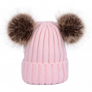Skullies & Beanies Winter Knit Beanie Hat Warm Wool Hat with Double Removable Pom Pom - Pink - CL187CIZLMS $25.53