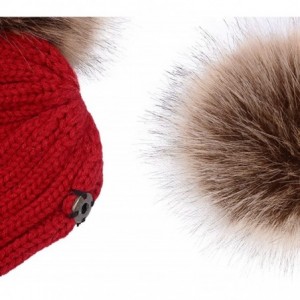 Skullies & Beanies Winter Knit Beanie Hat Warm Wool Hat with Double Removable Pom Pom - Pink - CL187CIZLMS $15.57