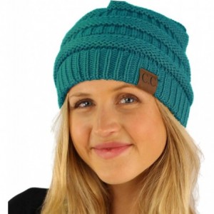 Skullies & Beanies Fleeced Fuzzy Lined Unisex Chunky Thick Warm Stretchy Beanie Hat Cap - Solid Teal - CS18IT3EZSS $27.21