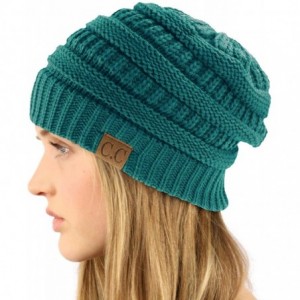 Skullies & Beanies Fleeced Fuzzy Lined Unisex Chunky Thick Warm Stretchy Beanie Hat Cap - Solid Teal - CS18IT3EZSS $12.70