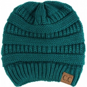 Skullies & Beanies Fleeced Fuzzy Lined Unisex Chunky Thick Warm Stretchy Beanie Hat Cap - Solid Teal - CS18IT3EZSS $12.70