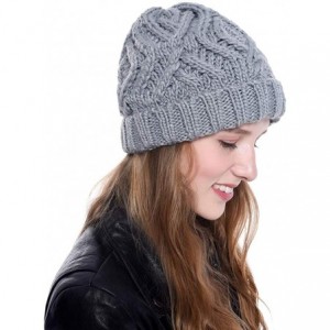 Skullies & Beanies Winter Casual Thick Warm Stretch Cable Knitted Beanie Skullies Hat Cap - Grey - CO18AUG5LXI $20.61