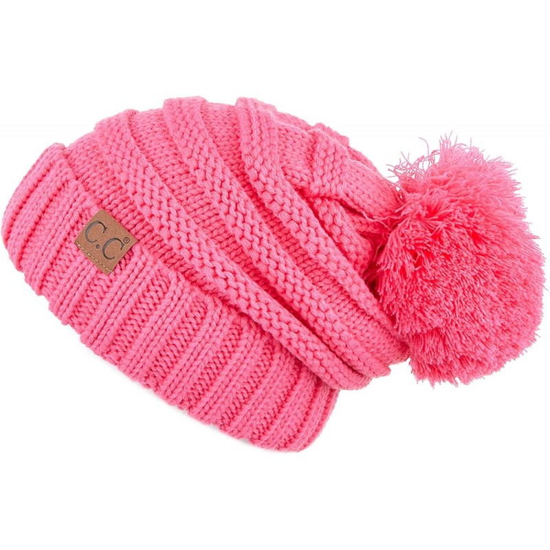 Skullies & Beanies Hatsandscarf CC Exclusives Unisex Oversized Slouchy Beanie with Pom (HAT-6242POM) --new Candy Pink - CU18W...