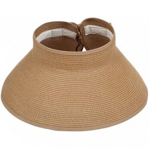 Sun Hats Women Sun Visor Hats Summer Roll Up Packable Wide Brim Straw Hat - Light Coffee - CU17YL80YGO $27.90