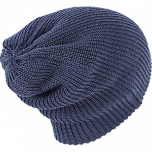 Skullies & Beanies Basic Reversible Slouch Beanie Oversized Ribbed Knit Winter Hats bn2752 - Denim Blue - CW187GKDQS4 $23.17