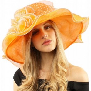 Sun Hats Fancy Classy Polka Dot Ruffle Kentucky Derby Floppy Ruffle Organza Hat - Orange - CH12COY689N $81.31