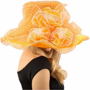 Sun Hats Fancy Classy Polka Dot Ruffle Kentucky Derby Floppy Ruffle Organza Hat - Orange - CH12COY689N $69.56