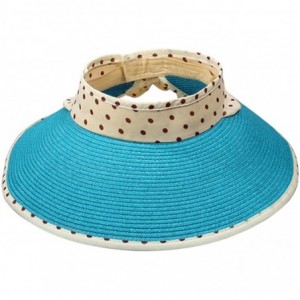 Sun Hats Women's Summer Sun Hat - Polka Dot Ribbon Straw Visor - Blue - C711DEY1PFZ $36.62