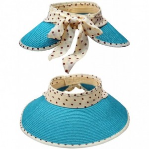 Sun Hats Women's Summer Sun Hat - Polka Dot Ribbon Straw Visor - Blue - C711DEY1PFZ $37.55