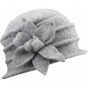 Bucket Hats Women Solid Color Winter Hat Flower 100% Wool Cloche Bucket Hat - Light Gray - C918MHT39C2 $10.07
