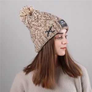 Skullies & Beanies Women's Beanies Knitting Wool Cosy Warm Winter Hat Ski Ladies' Crochet Cap Pom Pom - Khaki - CH18HXSY9AT $...
