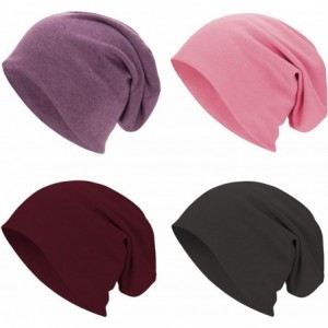 Skullies & Beanies Unisex Comfy Cotton Beanies Soft Sleep Cap for Hairloss Cancer Chemo - 4 Pack B - CG18U60O6N8 $26.36