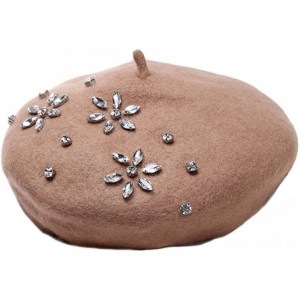 Berets Classic French Style Wool Beret Hat Pearls Beanie Cap with Pom for Women - Z2-camel - CE1808TNMSO $45.33