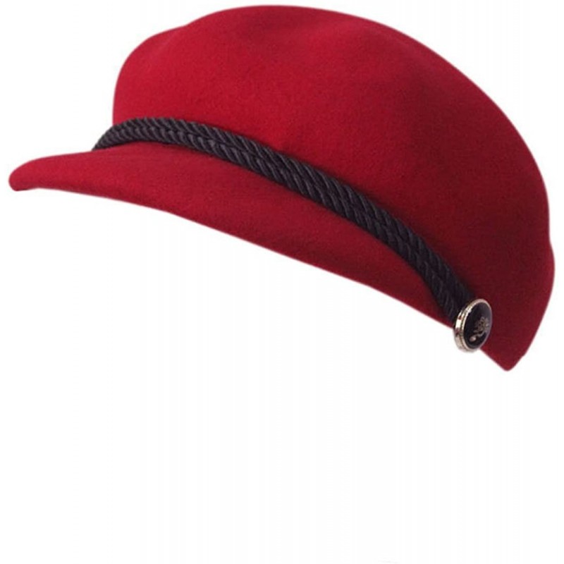 Berets Womens French Artist Painter Newsboy Flat Solid Cap with Short Brim - Red 1 - C5186YLD3RQ $37.44