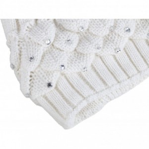 Skullies & Beanies Horizontal Cable Knit Beanie with Sequins and Faux Fur Pompom - Ivory - CF185LU8CSQ $18.38