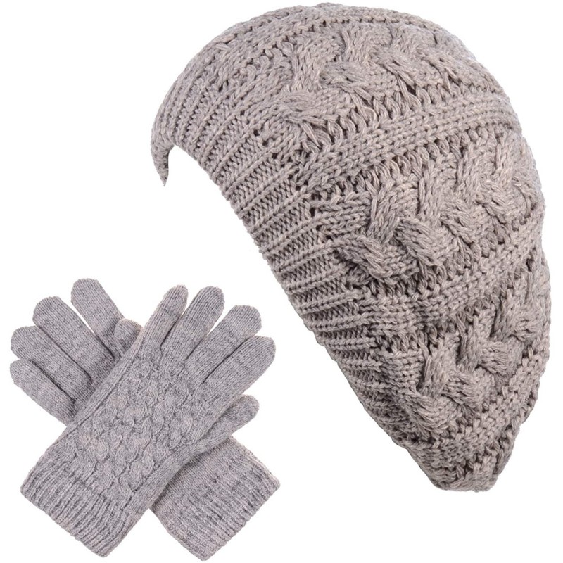 Berets Womens Winter Cozy Cable Fleece Lined Knit Beret Beanie Hat (Set Available) - CP18UXR56UM $50.89