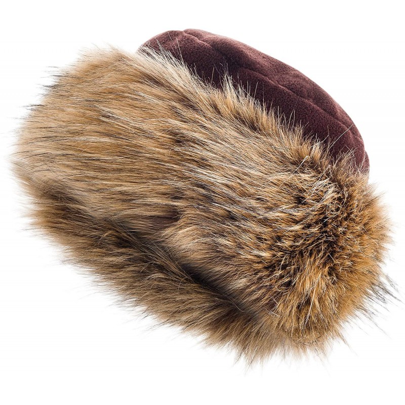 Bomber Hats Faux Fur Trimmed Winter Hat for Women - Classy Russian Hat with Fleece - Brown - Orange Raccoon - C7192L8S2QQ $40.72