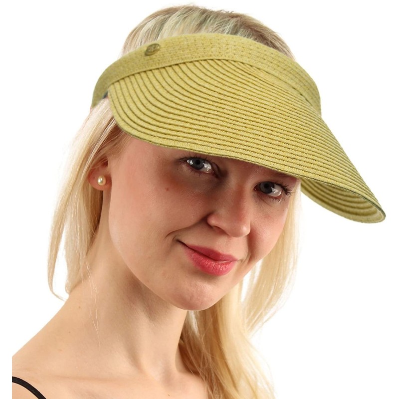 Sun Hats UPF UV Sun Protect Wide Braid Brim Clip Visor Open Back Beach Golf Cap Hat - Natural - C6182AUHO27 $21.82