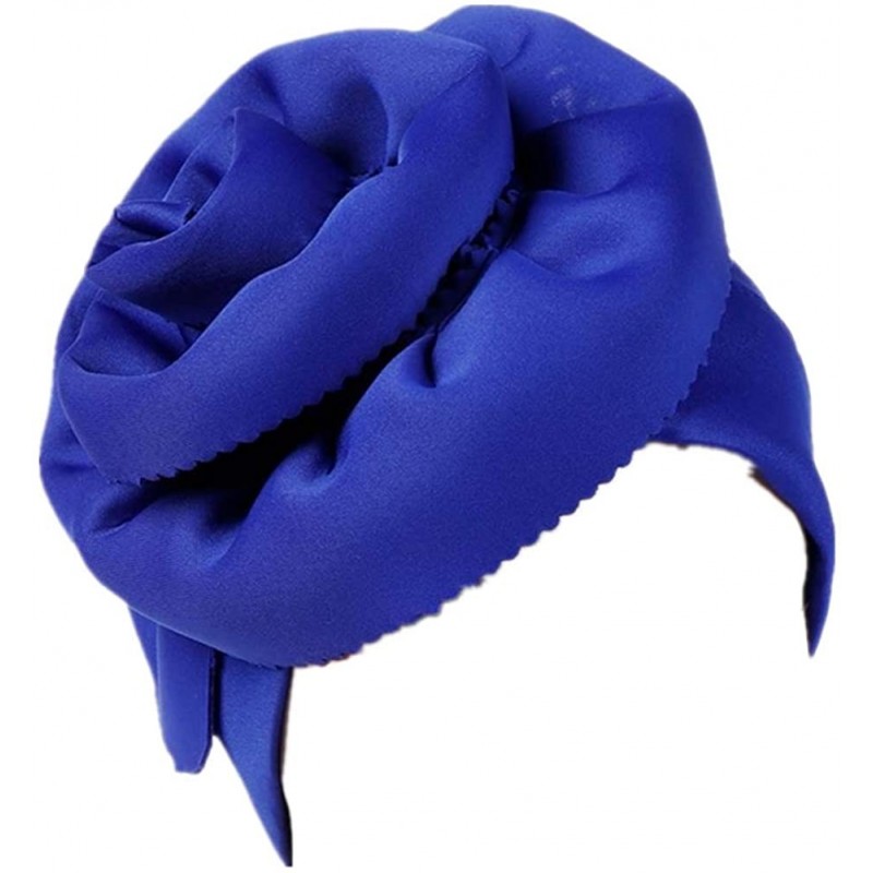 Skullies & Beanies Women Big Flower Silk Cotton Turban Beanies Headwear Satin Bonnet Head Wrap Chemo Hair Loss Cap Hat - Blue...