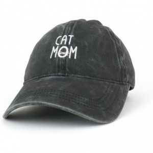Baseball Caps Cat Mom Text Embroidered Washed Cotton Baseball Cap - Black - C718GXHHEOH $35.20