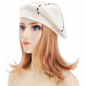 Berets Womens French Beret Hat Reversible Knitted Thickened Warm Cap for Ladies Girls - Wt - CN186XTCAGQ $33.09
