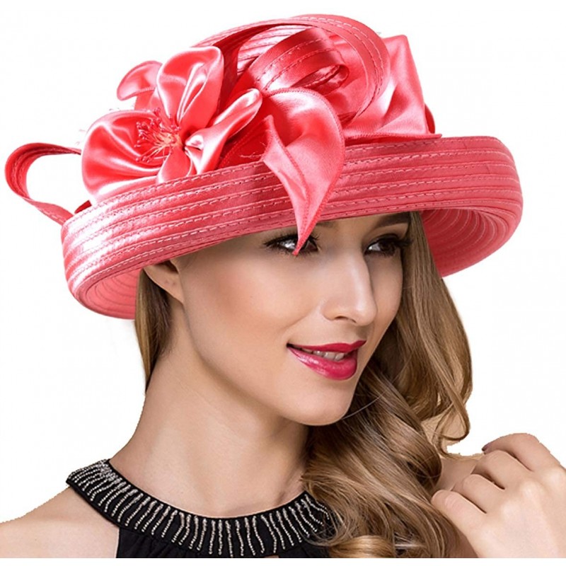 Bucket Hats Lady Church Derby Dress Cloche Hat Fascinator Floral Tea Party Wedding Bucket Hat S051 - S710-watermelon - CE18NM...