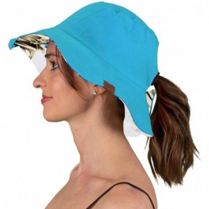 Bucket Hats Reversible Ponytail Sun Hat UPF 50+ Messy Bun Canvas Bucket Hat Cap - Turquoise/Floral - CM18RN0UOEE $36.16