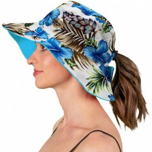 Bucket Hats Reversible Ponytail Sun Hat UPF 50+ Messy Bun Canvas Bucket Hat Cap - Turquoise/Floral - CM18RN0UOEE $37.10