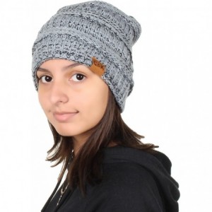 Skullies & Beanies Knit Beanie Trendy Warm Chunky Thick Soft Warm Winter Hat Beanie Skully - Lgiht Grey/Black - CM189LGEWSL $...