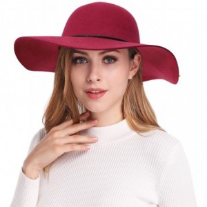 Sun Hats Women's Wide Brim Wool Ribbon Band Floppy Hat - Braided Band_burgundy - C718A8HHMKK $42.68