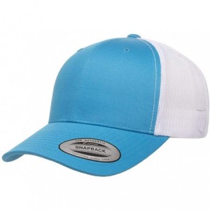 Baseball Caps Yupoong 6606 Curved Bill Trucker Mesh Snapback Hat with NoSweat Hat Liner - Turquoise/White - CY18RLU2G53 $13.33