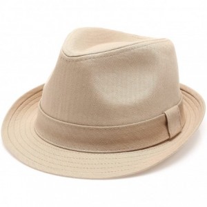 Fedoras Classic Trilby Short Brim 100% Cotton Twill Fedora Hat with Band - Khaki - CX183RCQ047 $27.96