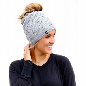 Skullies & Beanies Winter Knit Beanies for Pony Tail- Messy Bun or Traditional Style - Light Gray - C518EU8IERT $28.46