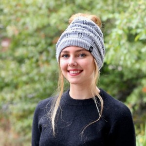 Skullies & Beanies Winter Knit Beanies for Pony Tail- Messy Bun or Traditional Style - Light Gray - C518EU8IERT $28.09