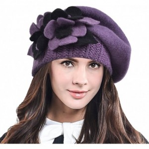 Berets Lady French Beret Wool Beret Chic Beanie Winter Hat Jf-br034 - Floral Purple - C912NSQPFHU $48.09