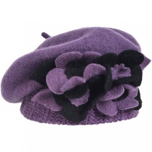 Berets Lady French Beret Wool Beret Chic Beanie Winter Hat Jf-br034 - Floral Purple - C912NSQPFHU $47.02