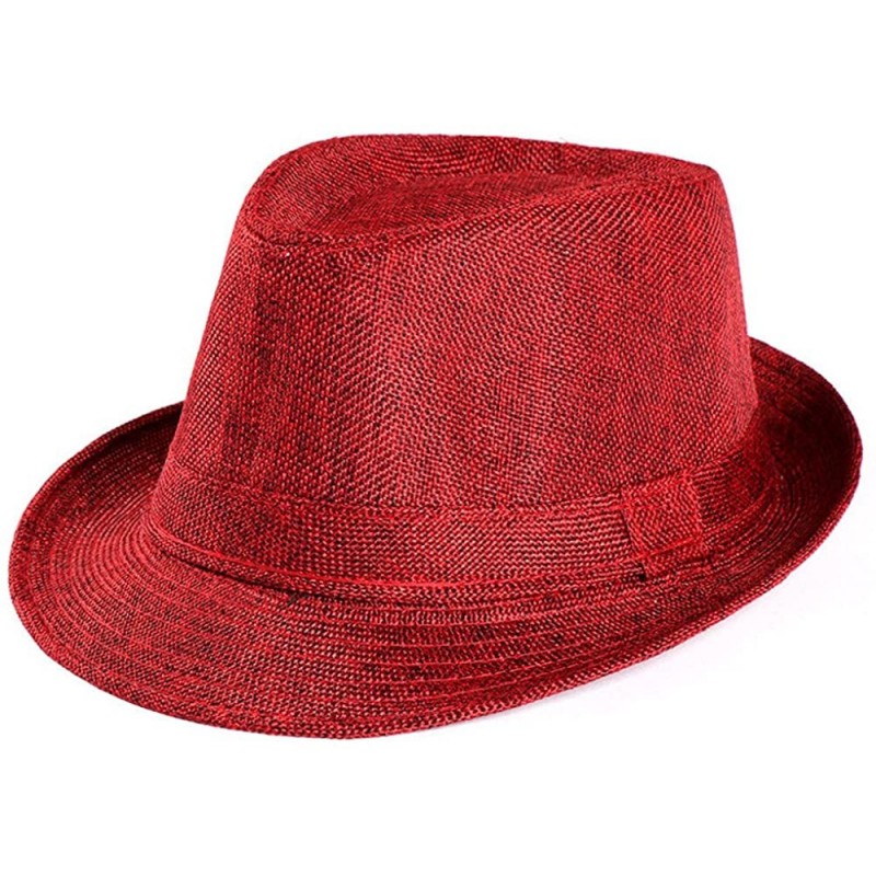 Sun Hats Womens Summer Wide Brim Straw Panama Roll up Hat Fedora Beach Sun Hat Foldable - Wine - CD18E39XXA9 $19.64