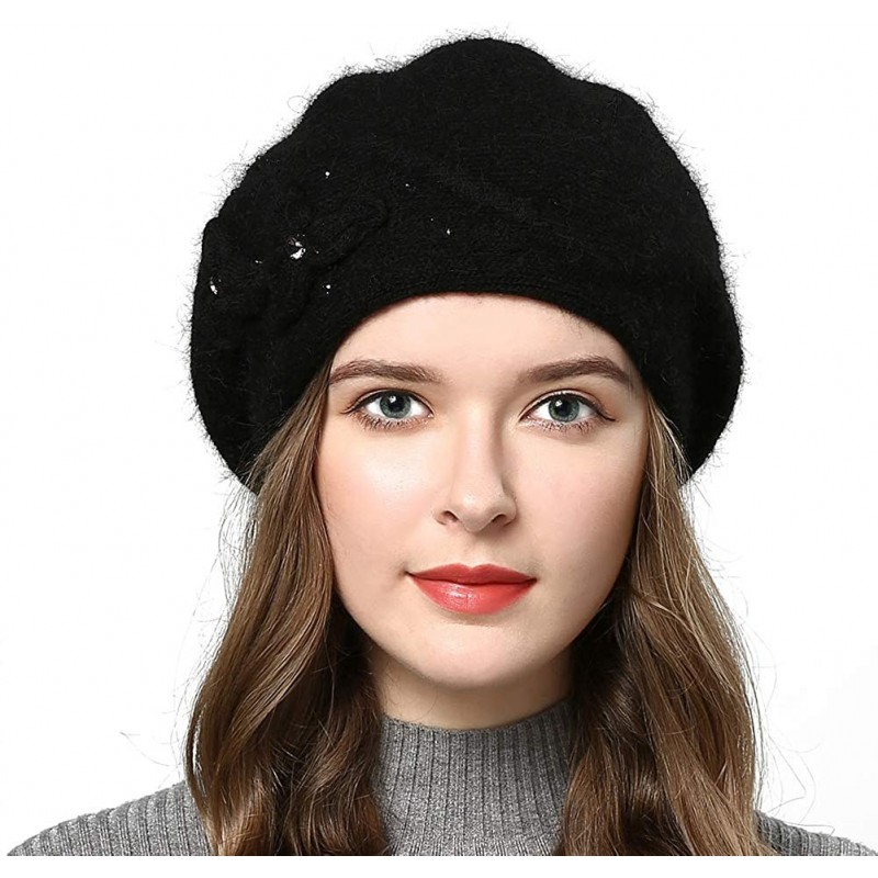 Berets Winter Black Berets for Women Knitted Beanies Warmer Hats - Black-1 - CI18AYDL867 $42.82