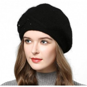 Berets Winter Black Berets for Women Knitted Beanies Warmer Hats - Black-1 - CI18AYDL867 $42.82