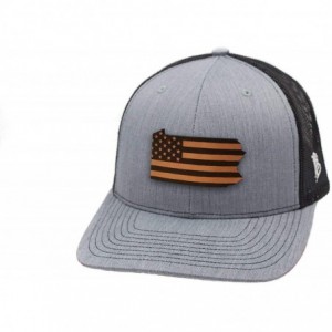 Baseball Caps 'Pennsylvania Patriot' Leather Patch Hat Curved Trucker - Heather Grey/Black - C518IOKY3QD $56.63