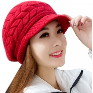 Cold Weather Headbands Women Winter Beanie Hat Solid Knitted Beret Newsboy Skull Cap - Watermelon Red - CK18LH0DMT0 $20.76