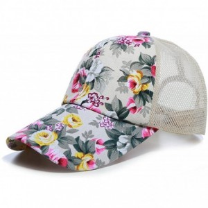 Baseball Caps Women's Mesh Lace Flower Print Sun Hat Floral Trucker Baseball Cap Hat - 3beige - C1182GADGXY $23.83