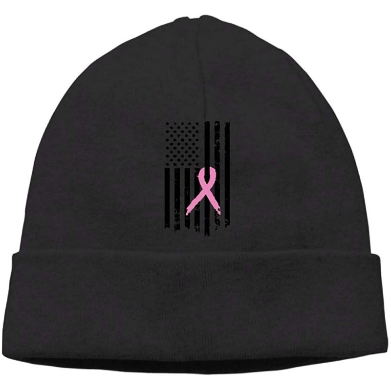 Skullies & Beanies Unisex Breast Cancer Awareness Flag-1 Soft Beanie Hat - Black - C818K6T85QX $28.27