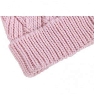 Skullies & Beanies Diamond Weave Knit Beanie with Faux Fur Pompom - Pink - C0185LUMK6S $20.16