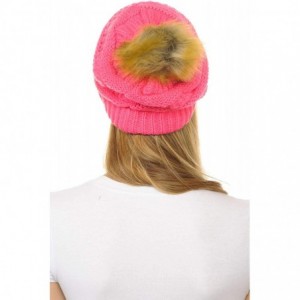 Skullies & Beanies Hat-43 Thick Warm Cap Hat Skully Faux Fur Pom Pom Cable Knit Beanie - Candy Pink - CC18X9UYSZW $31.92