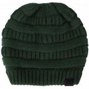 Skullies & Beanies Merino Wool Knitted Bun Beanie - Women Hat Cap with Cute Pony Tail Hole - Pony Tail Hole (Green) - CT18II2...
